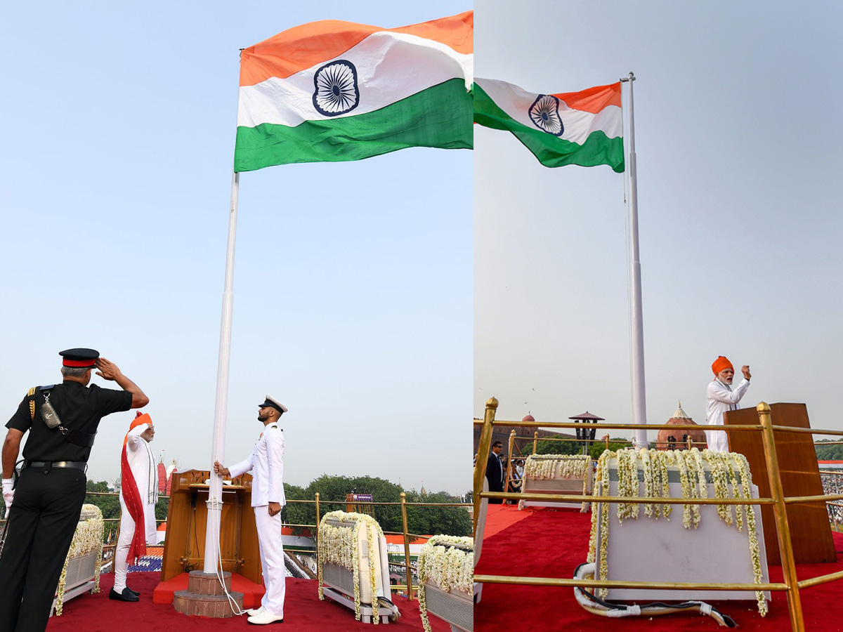 Narendra Modi flag hoisting in Red Fort Photo Gallery Sakshi
